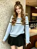 Suéter de punto a rayas estilo coreano con cuello POLO, nuevo modelo otoño/invierno 2026, diseño de manga larga, top tipo dos piezas falsas combinado con un suéter para mujer