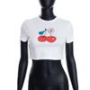 NVTX44196 Verão Novo 2022 Gola Redonda Pulôver Manga Curta Cereja Impressão Umbigo Europeu e Americano Feminino Top Camiseta