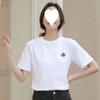 Top Bordado de Coroa Manga Curta 2024 Lançamento Verão Solto Estilo Coreano Estudante Camiseta Branca Feminina Algodão Puro Versátil Tendência Ins