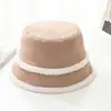 Chapéu de Pescador de Veludo Cotelê Dupla Face para Outono e Inverno com Aba Larga, Chapéu de Pescador de Pelúcia para Afinar o Rosto para Mulheres, Chapéu Bucket Versátil Quente de Cor Sólida