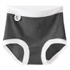 Pantaletas Antibacterianas de 10A de Cintura Alta para Control de Abdomen de Algodón de Color Natural con Escudo, Entrepierna Extendida y Ensanchada, Ajustadas a la Cadera, Tallas Plus, Pantaletas de Alta Elasticidad para Mujer