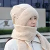 Chapéu Cachecol de Lã Grosso Forrado com Fleece para Geração de Inverno Feminino Meia-idade Quente Proteção para Ouvidos Gorro de Neve Tricotado