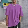 Camiseta de Manga Corta para Hombre de Peso Pesado Lavada en América Verano Retro Desgastada Tops para Pareja Ins Color Puro Camiseta de Media Manga
