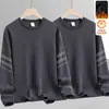 Moletom masculino para outono e inverno, gola redonda, forrado com fleece, pulôver, manga longa, caimento solto, casual, peça versátil para homens