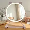 Espelho de Maquiagem Formato Orelha de Gato com Luz LED para Casa e Dormitório de Estudante Espelho de Penteado Iluminado de Mesa