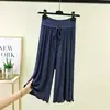 Calças modal de três quartos pantalona para mulheres, calças finas de pijama para casa de verão, calças casuais versáteis de cor sólida, calças largas para casa