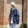 Camisa Jeans de Manga Longa com Listras Verticais Retrô para Primavera e Outono Masculina Solta Moda Marca Casual Japonesa Casaco