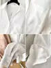 Camisa de lino para mujer, diseño de otoño, camisa blanca, chaqueta top casual suelta de manga larga de longitud media para verano