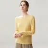 Nova coleção outono e inverno: camada base de tricô de cashmere moderna, macia e confortável, cor sólida, gola redonda simples, mangas compridas e amigável à pele para mulheres