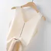 Camisola de Seda de Hielo para Mujer, Camiseta Base de Ropa Interior, Top Elegante sin Mangas para Otoño e Invierno, Moda con Pedrería, Color Sólido, Cuello en V, Corte Ajustado