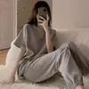 Pijama Nuevo de Verano para Mujer, Pantalones Cortos de Waffle de Manga Corta, Cuello Redondo Estilo Coreano, Conjunto Suelto y Cómodo de Ropa para el Hogar