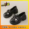Sapatos de Couro Slip-On com Solado Grosso e Laço 2025 Outono e Inverno Novos Moda Britânica Versátil Mocassins de Salto Grosso