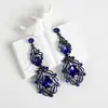 Pendientes Amazon transfronterizos, extragrandes, electrochapados, elegantes, de estilo largo, con un toque de alta gama, adornados con borlas y pedrería negra