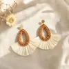 Pendientes Geométricos Huecos de Madera Estilo Retro Europeo y Americano, Nuevos Pendientes Largos Exagerados de Rafia Estilo Festivo Personalizados para Mujer