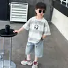 Conjunto de Camisetas de Manga Corta para Niños, Conjunto de Dos Piezas de Shorts de Mezclilla de Verano para Niños, Nuevo Estilo Coreano 2026 Elegante y Moderno para Bebé 3