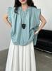 Camisa Casual Estilo Coreano Luxi con Mangas Volantes para Mujer, Nuevo Estilo de Verano, Top Holgado con Cuello en V y Mangas Volantes Plisadas 9738