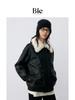 Chaqueta de Cuero con Diseño de Solapa de Lana Enrollada Estética Bie Conflict Chaqueta de Invierno Cálida Acolchada Retro para Mujer