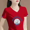 Camiseta básica de cuello en V para mujer de talla grande, camiseta de manga corta, top de manga corta para mujer, excedente de comercio exterior transfronterizo, marca