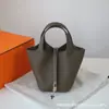 Houjie Marroquinería Moderna Cuero Tc Cesta Semi-Hecha a Mano con Caja de Regalo Empaquetada Bolso de Moda de Piel de Vacuno de Primera Capa Simple y Versátil