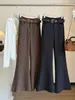 Calça flare estilo terno marrom para mulheres, coleção de outono, alta qualidade, modeladora, elegante, casual, pantalona, cintura alta, com caimento fluido, calça longa flare