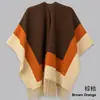 Novo Xale de Caxemira com Franjas Colorblock Feminino Outono Inverno Moda Versátil Retro High-End Manto Poncho Quente Roupa Exterior