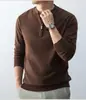 Suéter de punto con cremallera, cuello redondo semi-alto para hombre, top de manga larga, polo versátil, cómodo y moderno, disponible para venta al por mayor