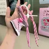 Chaveiro Criativo DIY Laço de Tecido Rosa Miu Fofo Exquisito Pingente para Mochila Escolar Pequeno Pingente para Celular