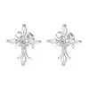 Brincos de Tarraxa Cruz Flor de Íris Full Diamond para Cartilagem da Orelha Masculina Lindo Nicho Brincos Barrocos Retrô Joias para Orelha