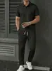 2026 Nuevo Conjunto Cruzado Europeo y Americano para Hombre de Primavera y Otoño, Camisa Polo de Manga Corta con Cuello Acanalado y Pantalones Largos, Deportivo Casual