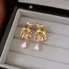 Pendientes de Mariposa con Zirconia y Aguja de Plata Electrochapada en Oro Real de 18K Pendientes Estilosos Retro Franceses Pendientes Casuales Versátiles Niche