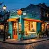 Cafetería con Contenedor Recién Pintado con Ventanas Dobles para Negocios, Calle Comercial Cultural y Turística al Aire Libre, Tienda Integrada de Comida Ligera y Bebidas