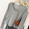 Comercio Exterior Toma Real Algodón Primavera y Otoño Nueva Camiseta de Manga Larga con Cuello en U para Mujer Estilo Coreano Ajustada Top Corto Básico
