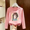 Camiseta Base de Dibujos Animados para Niñas Primavera y Otoño 2026, Moderna Nueva Versión Coreana Camiseta de Manga Larga Superior para Niñas