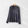 Tricô de Lã Tencel com Gola Polo de Manga Longa para Mulheres, Estilo Old Money, Casual Relaxado com Decote V, Primavera/Verão 2026