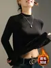 Camiseta Base Engrosada de Terciopelo de Coco Cepillado Doble Cara Otoño e Invierno Nueva para Mujer Cuello Semi-alto Casual Versátil Top de Manga Larga
