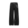 K718 High Street Americana Unissex High-End Retrô Desconstruído Design Bordado em Couro Cru Jeans Reto Solto Masculino