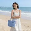 Cesta de Vegetais Tecida à Mão Estilo Coreano Vazada de Rattan Sintético Impermeável para Piquenique, Férias na Praia, Cesta de Banho, Bolsa