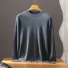 Suéter de Tricô Fino de Veludo Bai Cai 100% Caxemira, Camada Base Masculina Gola Redonda, Novo Suéter Tricotado Vazado Outono/Inverno, Design Simples