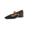 Elegante Elegante Flor Francesa Piel de Vaca y Puntadas de Pelo de Caballo Mary Jane Primavera 2024 Tacón Bajo Grueso Punta Cuadrada Zapatos de Cuero Genuino para Mujer