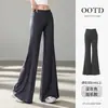 Calças Esportivas Casuais de Yoga Pretas para Mulheres, Estilo Fino de Verão, Tamanho Petite, Caimento de Seda Gelada, Calças Flare de Cintura Alta Emagrecedoras