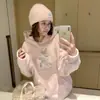Sudadera con Capucha Bordada de Ciervo Rosa para Mujer, Forrada de Polar y Engrosada, Corte Holgado Estilo Coreano, Chaqueta de Manga Larga Estilo Perezoso, Artículo Popular de Otoño e Invierno