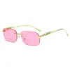 Gafas de sol decorativas de moda doradas con estampado de guepardo, sin montura, cuadradas, cabeza de leopardo de metal, al por mayor transfronterizo