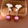Pendientes de Plata Electrochapada en Oro Real de 18K con Zirconia, Pendientes Redondos de Perla con Forma de Hoja de Arce, Pendientes de Lujo Ligero de Alta Gama, Exquisitos Accesorios para Orejas
