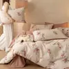 Decoración del hogar estilo vintage, juego de cuatro piezas de algodón 21s de Clase A cepillado, funda de edredón y sábana de algodón puro con estampado floral, juego de tres piezas para dormitorio de estudiante