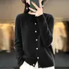 Cardigan de Tricô Novo de Gola Redonda Outono 2026 para Mulheres, Suéter Casaco Versátil de Lã com Manga Longa
