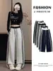 Pantalones de Chándal con Bloques de Color en la Cintura 2026 Pantalones Casuales Rayados Versátiles Algodón Hua Otoño Cintura Alta Adelgazantes Pantalones de Pierna Ancha para Mujer Sensación Relajada
