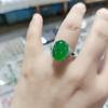Anel de calcedônia verde natural feminino ágata gema ovo de pombo anel feminino prata incrustado Esmeralda avó Anel aberto verde