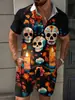Novo Conjunto de Camisa de Manga Curta e Shorts Masculino com Estampa Engraçada de Halloween para o Verão - Venda Cruzada da Amazon