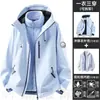 Chaqueta Exterior Estilo Luotuo para Mujer, Conjunto de Dos Piezas Tres en Uno Resistente al Viento e Impermeable para Otoño e Invierno, Ropa de Trabajo para Viajes y Montañismo para Hombre