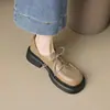 Sapatos Casuais Femininos Romanos Retro Franceses de Couro Genuíno com Plataforma, Cadarço, Salto Bloco Robusto, Camada Única, Usáveis em Todas as Estações, Confortáveis de Pele de Ovelha